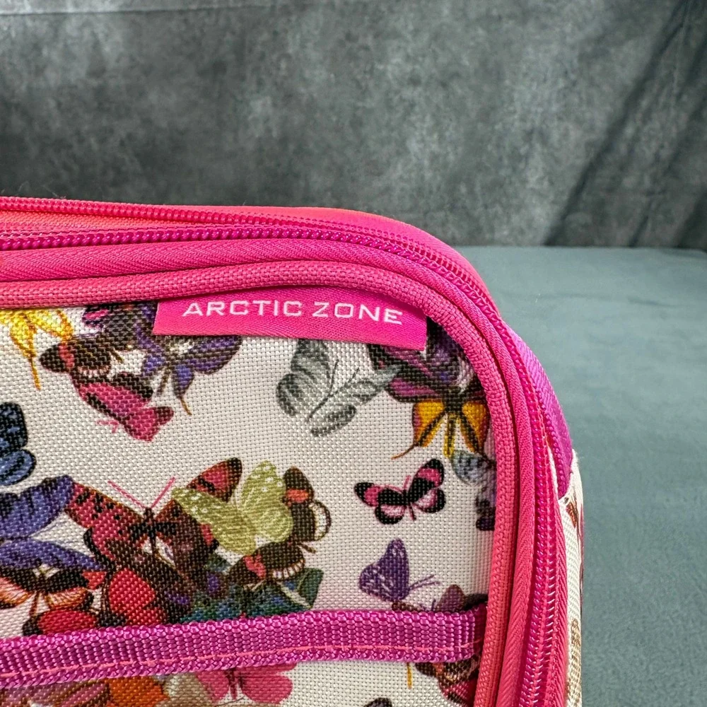 Arctic Zone Butterfly Print Expandable Insulated Lunch Bag Pink Recycled Fabric